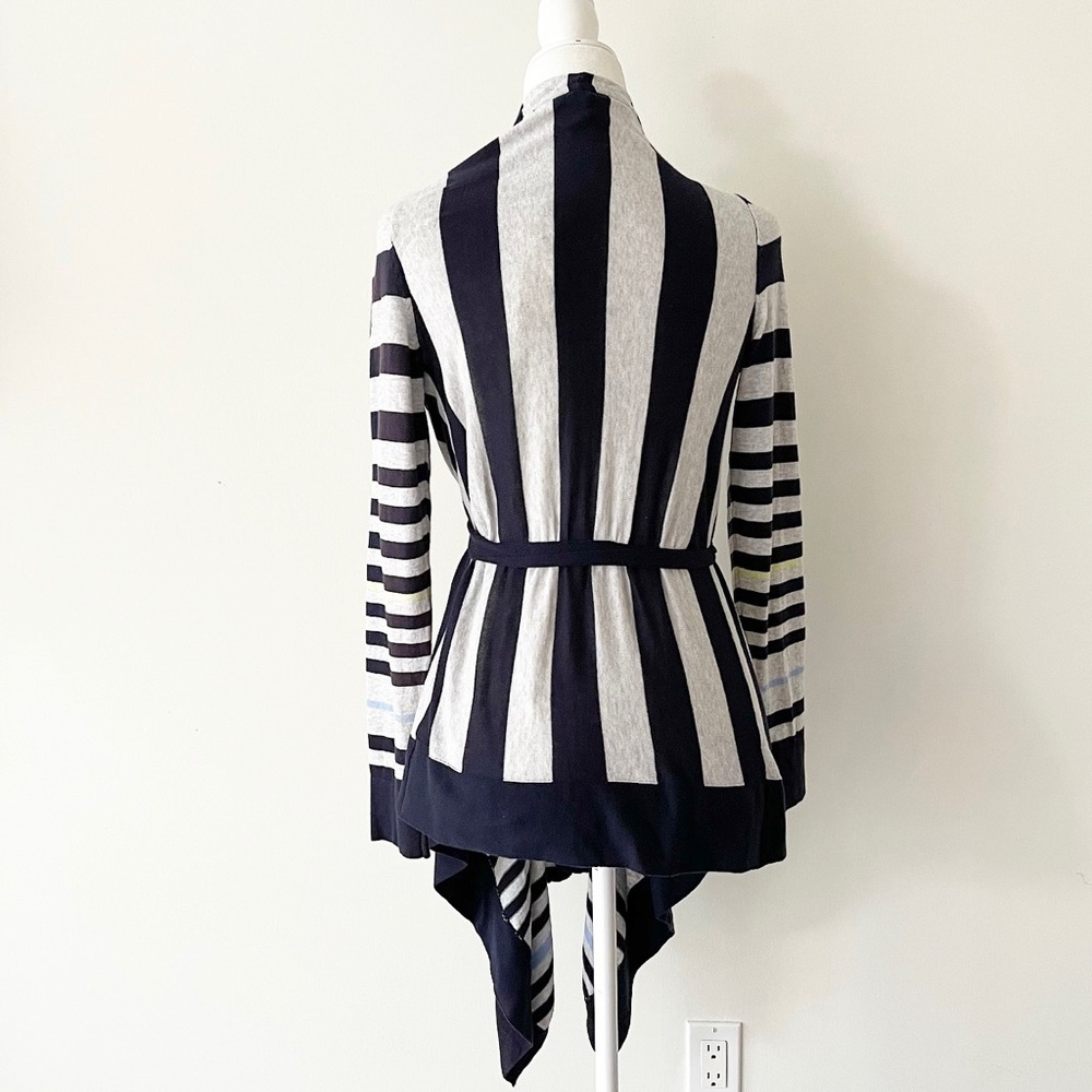Anthropologie Moth | Grey/Blue/Yellow Striped Tie Waist Cardigan *NWT* - Picture 10 of 16